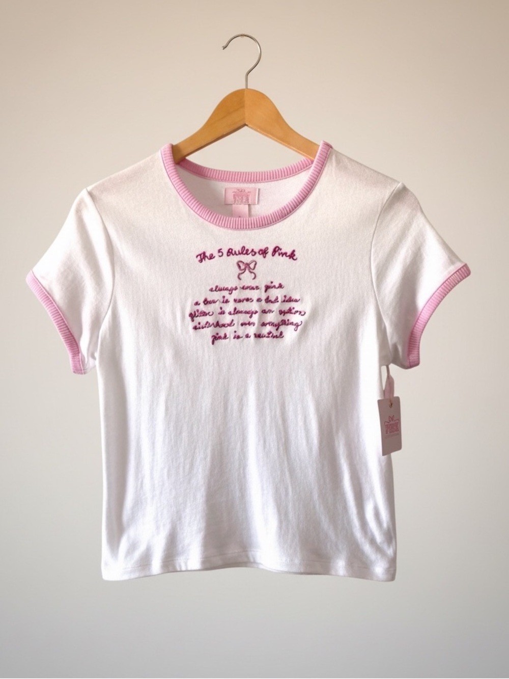 PINK x LoveShackFancy Baby Tee M NWT | Coquette Ringer Crop Top Bow Graphic